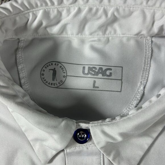 U Suck At Golf Polo Shirt Mens Large White Golf Performance Stretch USAG - Picture 6 of 11